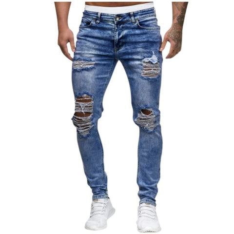 Mens Ripped Jeans for men Casual Black Blue Skinny slim Fit Denim Pants Biker Hip Hop Jeans with sexy Holel Denim Pants NEW@G2