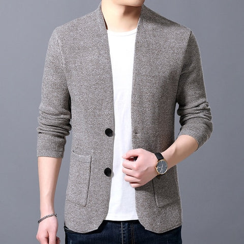Sweater Cardigan Men's 2019 Spring and Autumn New Single-breasted Slim Wool Knit V-neck Cardigan Jacket High Quality