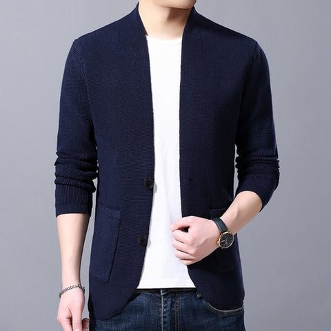 Sweater Cardigan Men's 2019 Spring and Autumn New Single-breasted Slim Wool Knit V-neck Cardigan Jacket High Quality