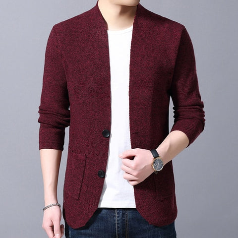 Sweater Cardigan Men's 2019 Spring and Autumn New Single-breasted Slim Wool Knit V-neck Cardigan Jacket High Quality